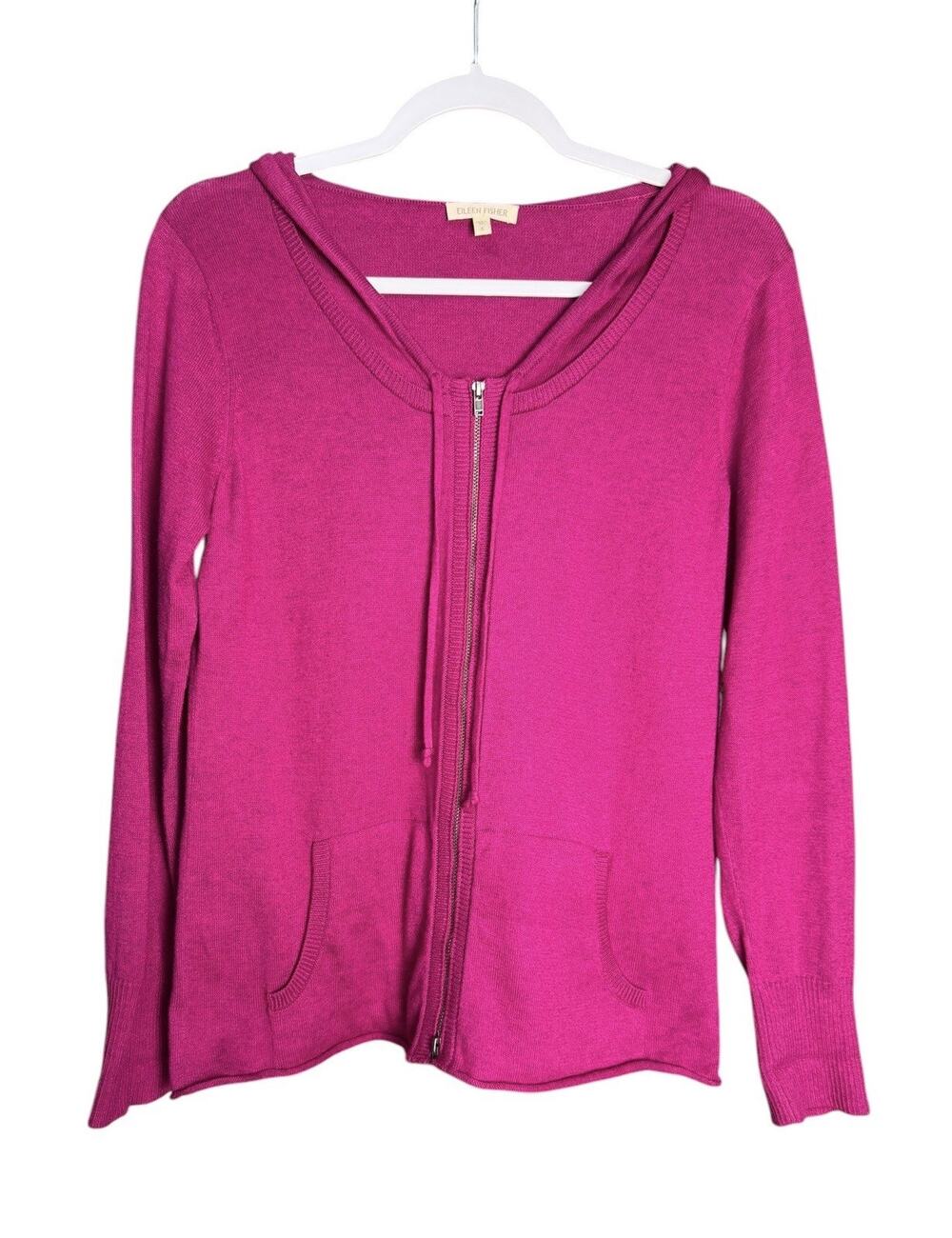 Eileen Fisher S Organic Cotton Hooded Zip Cardigan Pink Sustainable Quiet Luxury